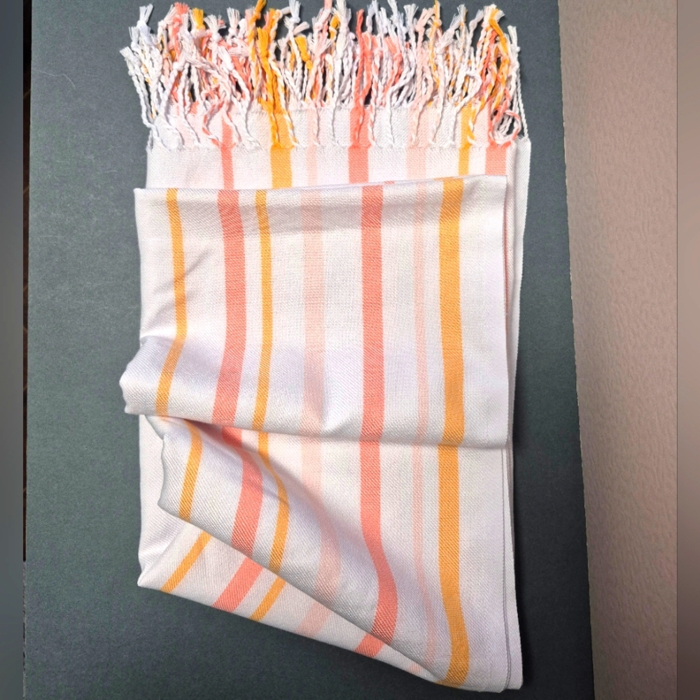 la Vie en Rose Tablecloth - Cottage / Garden - Orange Pink and Yellow Stipes